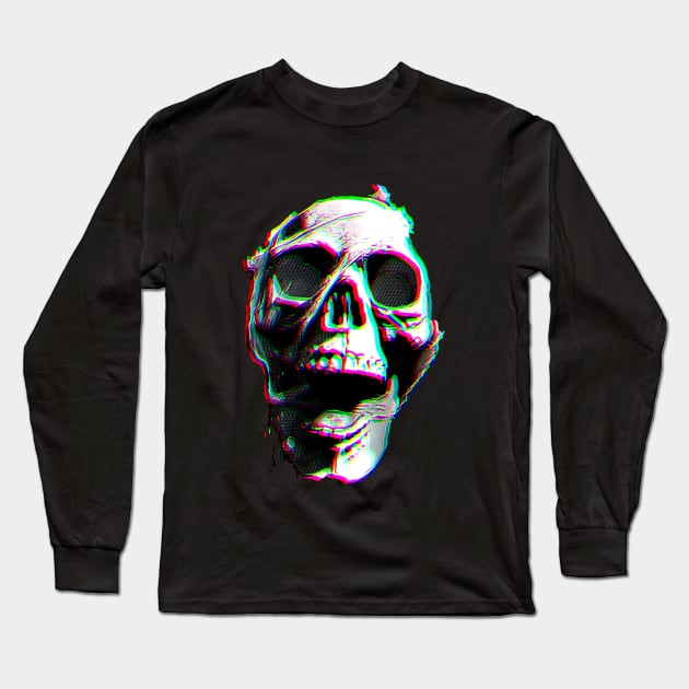 Ghost Night Spookshow Glitched Screaming Skull Long Sleeve T-Shirt by Ghost Night Spookshow